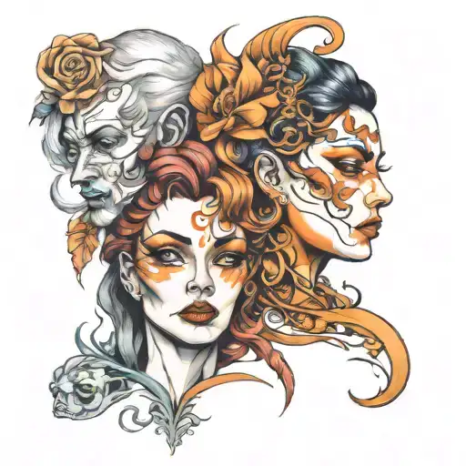 3 faces merging into one tattoo design idea