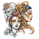 3 faces merging into one tattoo design idea