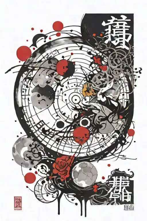 moon and chinese love hanzi tattoo design idea