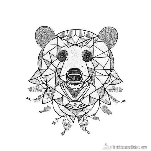 totem bear with aster flower tattoo design idea