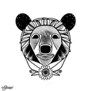 totem bear with aster flower tattoo design idea