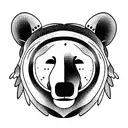 totem bear with aster flower tattoo design idea