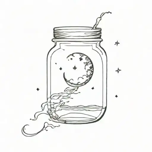 A broken moon in a glass jar, floating in the sea That reflects the pain of forgetting what you never wanted to leave tattoo design idea