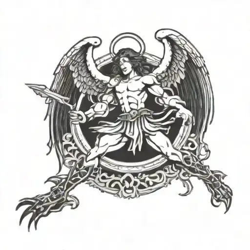 St Michael stepping on devil tattoo design idea