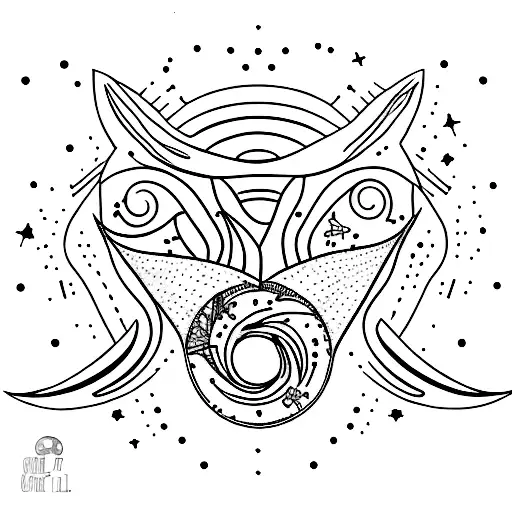 A minimalist tattoo of a black cat and a Gemini constellation merging together tattoo design idea