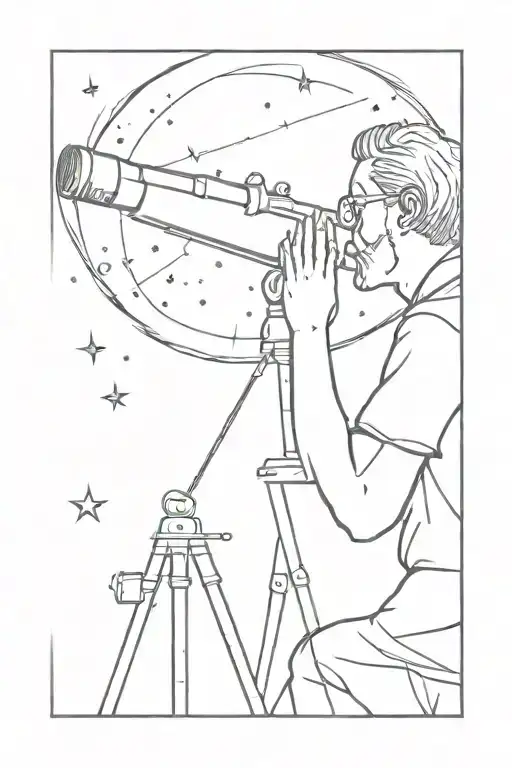 A sketch of a mathematician gazing at the stars through a telescope tattoo design idea