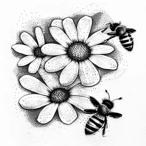 daisy and bee tattoo design idea