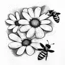 daisy and bee tattoo design idea