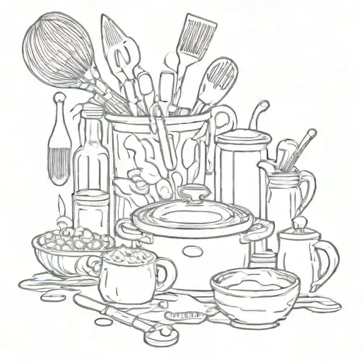 A tattoo design inspired by the client's love for cooking and baking, featuring kitchen utensils and ingredients tattoo design idea