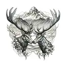 two stags fighting with mountians in the background tattoo design idea
