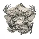 two stags fighting with mountians in the background tattoo design idea