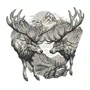 two stags fighting with mountians in the background tattoo design idea