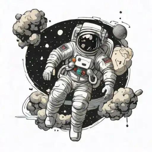 astronaut floating in space, interstellar stay morse code/ words tattoo design idea