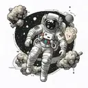 astronaut floating in space, interstellar stay morse code/ words tattoo design idea
