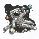 astronaut floating in space, interstellar stay morse code/ words tattoo design idea