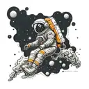 astronaut floating in space, interstellar stay morse code/ words tattoo design idea