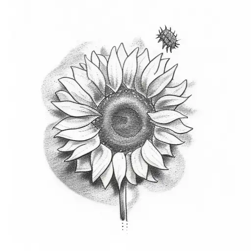 A sketch style tattoo of a sunflower growing out of a recovery symbol, symbolizing growth and resilience tattoo design idea