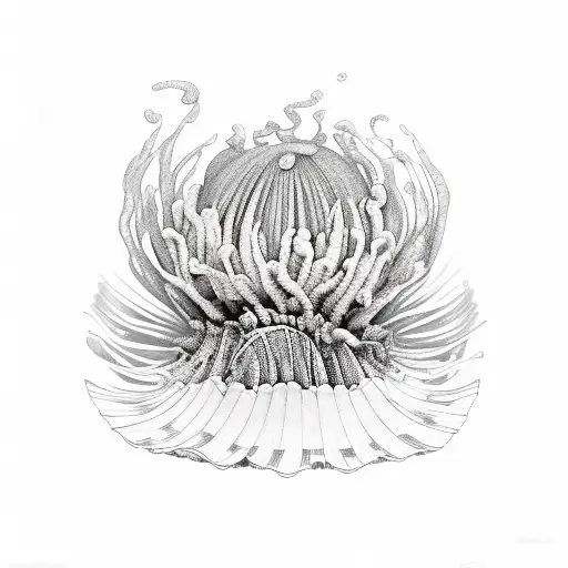 sea shell mixed with withering chrysanthemum tattoo design idea