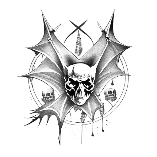 gothic bat with skulls tattoo design idea