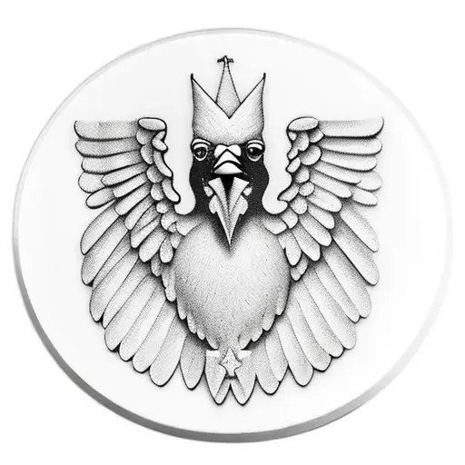 A cardinal bird perched on a memorial plaque with angel wings tattoo design idea
