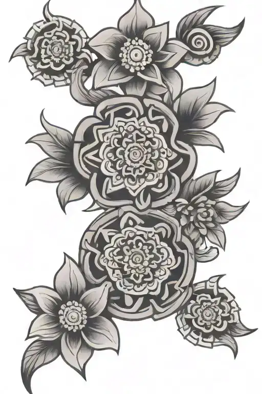 aztec flowers tattoo design idea