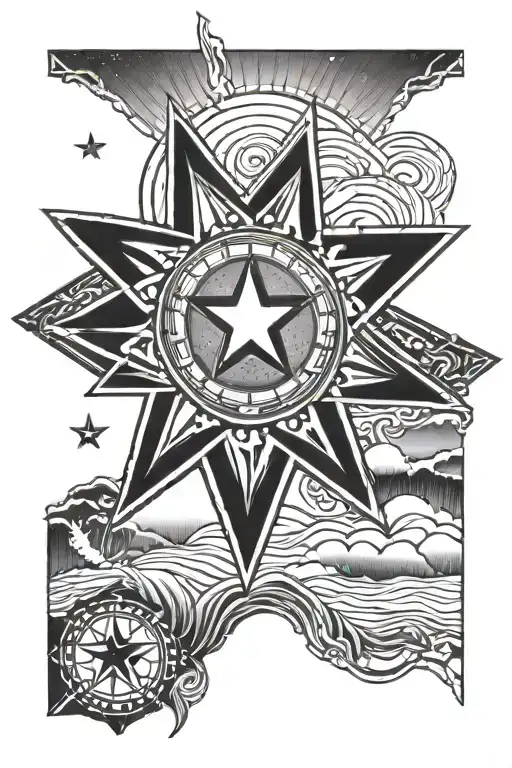 rising sun, Texas star, Coronado bridge,  tattoo design idea