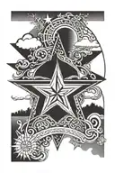 rising sun, Texas star, Coronado bridge,  tattoo design idea