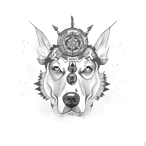 mad dog with spike collar tattoo design idea