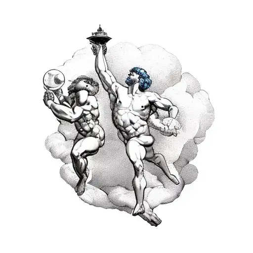 Icarus and Atlas and Vesuvius man tattoo design idea