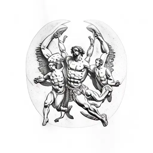 Icarus and Atlas and Vesuvius man tattoo design idea