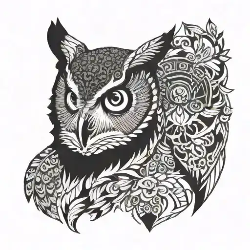 owl and bear head tattoo design idea