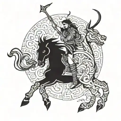 Rebel warrior riding a mythical beast tattoo design idea