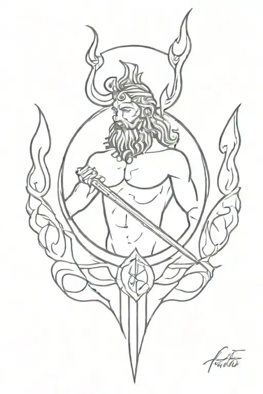 Poseidon trident tattoo design idea