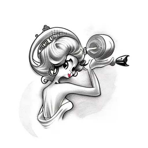 A tattoo design inspired by Betty Boop with a musical theme tattoo design idea