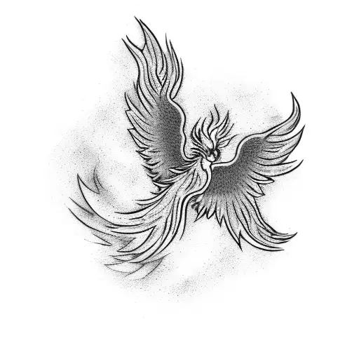 A tattoo design featuring a phoenix rising from flames with a semi-colon symbol integrated into the design tattoo design idea