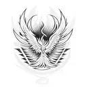 A tattoo design featuring a phoenix rising from flames with a semi-colon symbol integrated into the design tattoo design idea