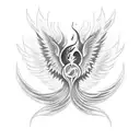 A tattoo design featuring a phoenix rising from flames with a semi-colon symbol integrated into the design tattoo design idea