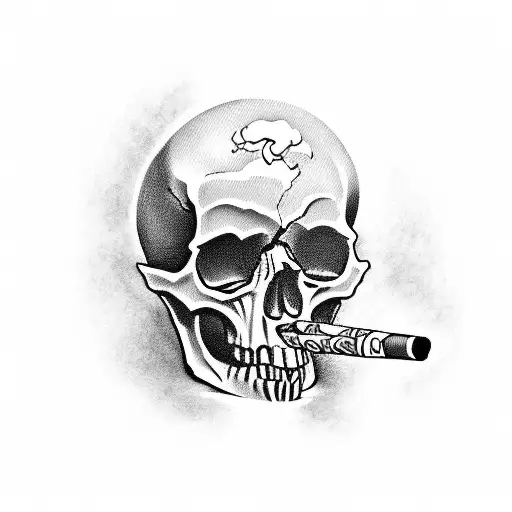 skull smoking a cigarette  tattoo design idea