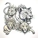 Lioness and 2 cubs surrounded tattoo design idea