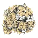 Lioness and 2 cubs surrounded tattoo design idea