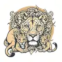 Lioness and 2 cubs surrounded tattoo design idea