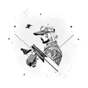 Duck hunting with dog and hunter tattoo design idea