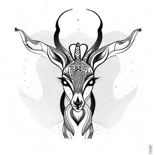 a gazelle with flowers coming out of its ears.  A snake around the gazelle.  nature. tattoo design idea