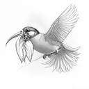 bird flying away with flower in beak tattoo design idea
