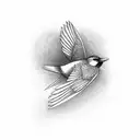 bird flying away with flower in beak tattoo design idea