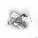 bird flying away with flower in beak tattoo design idea