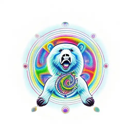 A traditional tattoo of a grateful dead dancing bear with musical notes swirling around it. tattoo design idea