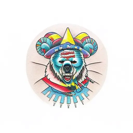 A traditional tattoo of a grateful dead dancing bear with musical notes swirling around it. tattoo design idea