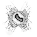 A blackwork tattoo of a geode split open, revealing its vibrant crystals tattoo design idea