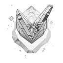 A blackwork tattoo of a geode split open, revealing its vibrant crystals tattoo design idea